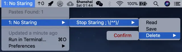 A screenshot of the menubar app interface in use.